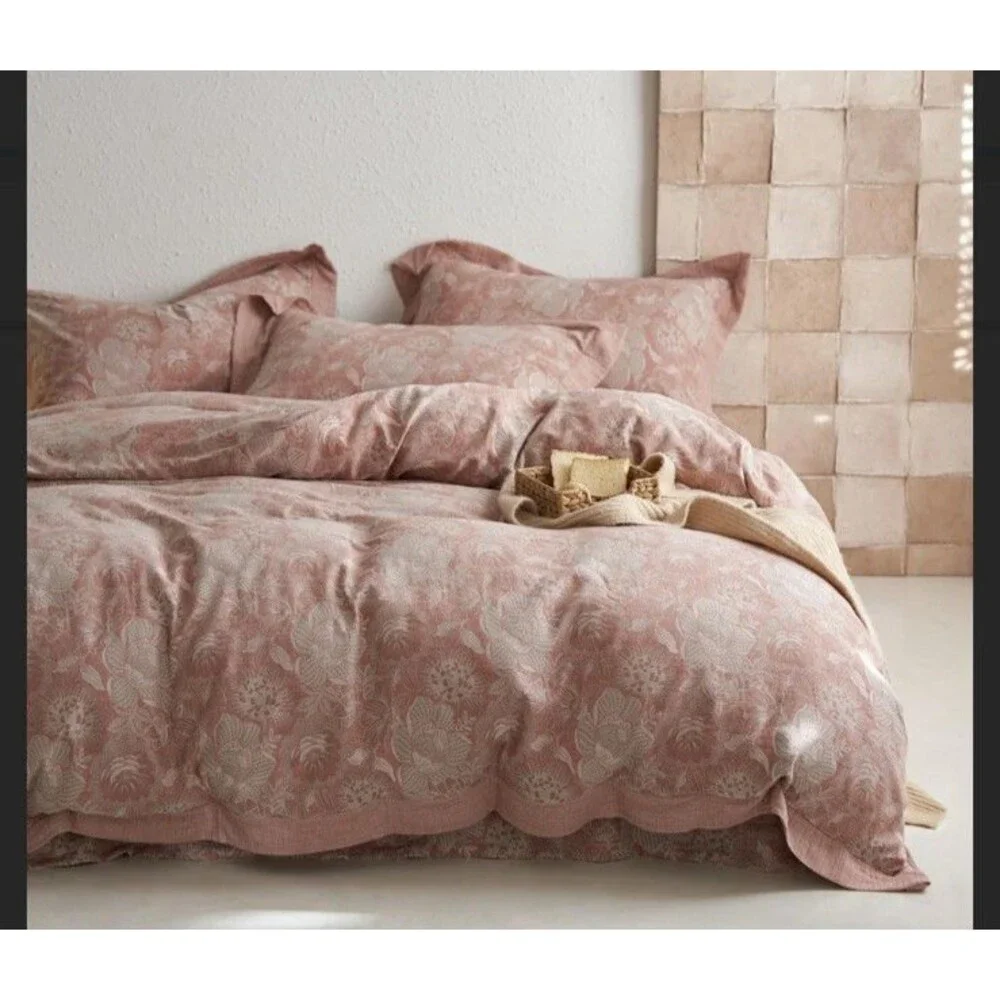 Blush Pink Flower Duvet Cover Set Queen,3 Pieces Retro